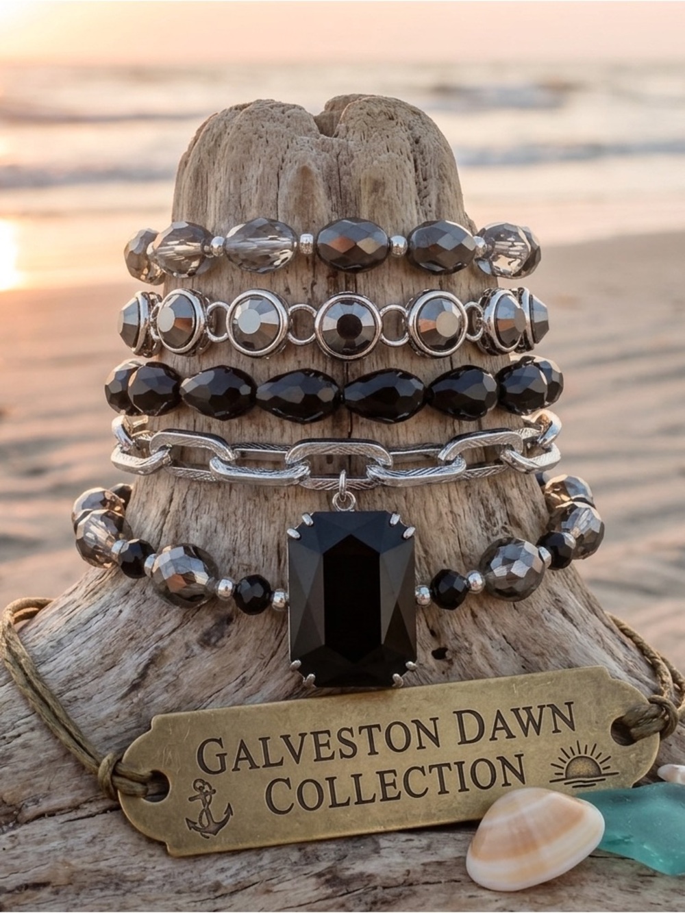 Crystal Stacked Bracelets - Black